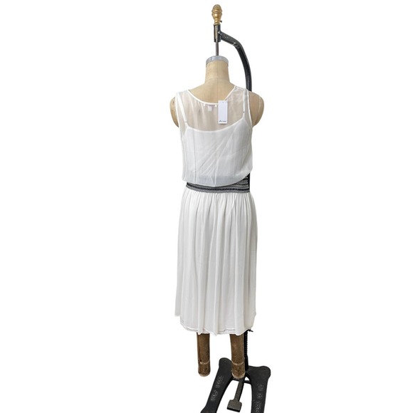 Ella‎ Moss Dress Sheer White Silk B&W Smock Waist Size Medium - Picture 5 of 10